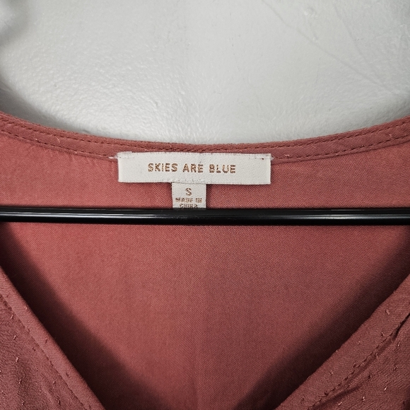 Skies Are Blue Women's Small Pink Puff Sleeve Midi Sundress Knee Length Surplice - Picture 2 of 9